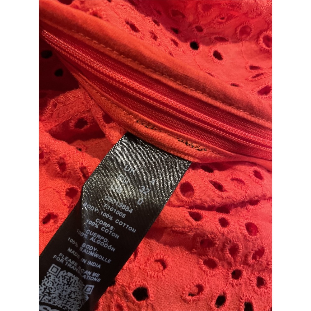 Asos Eyelet V-Neck Blouse Women's Size 0 Long Sleeve Red NWT - Picture 7 of 9